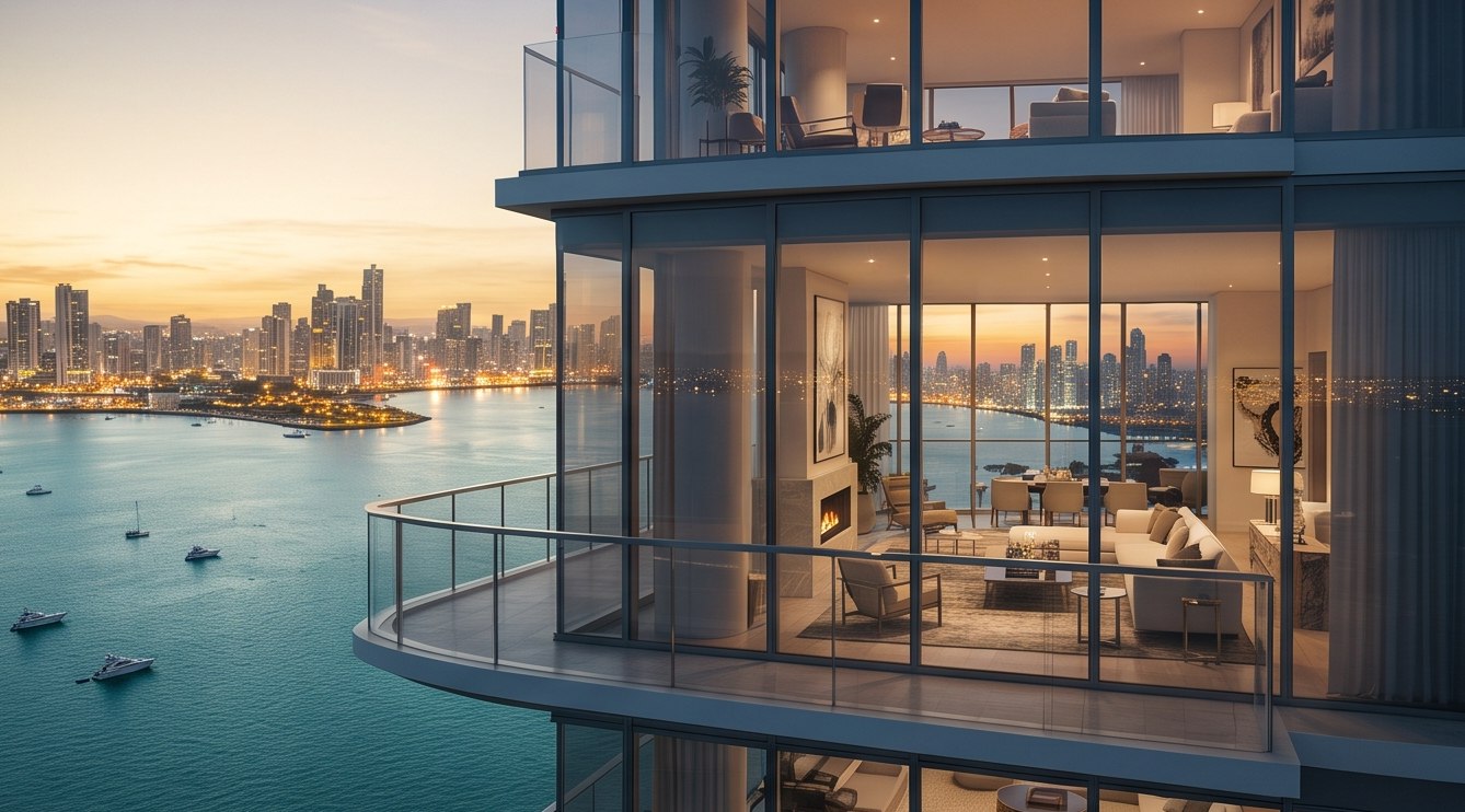Waterfront penthouse at Ocean Reef Island Panama overlooking the bay and Panama City skyline